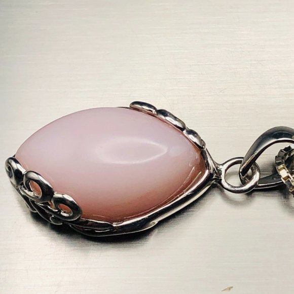 BBJ Sterling Silver 925, 16" Box Chain Necklace, Pink Agate Pendant, 8 Grams - Picture 12 of 14